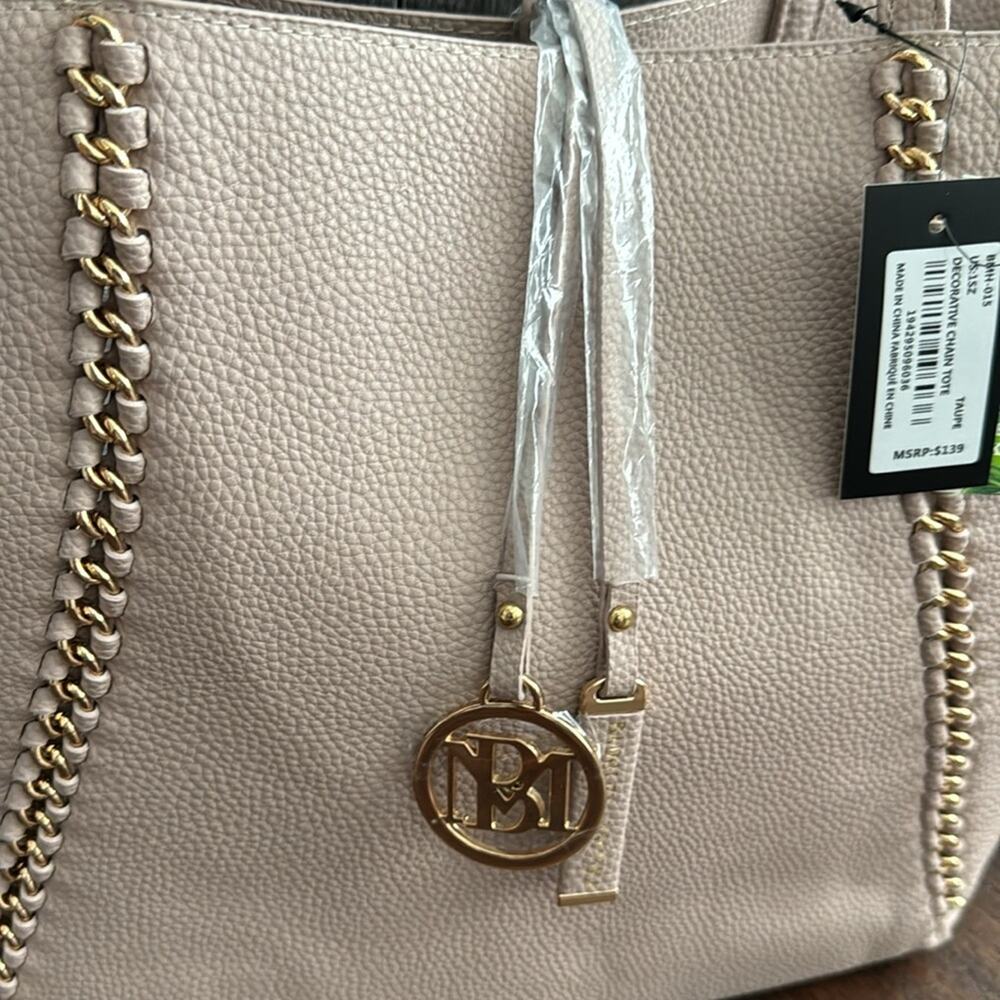 Badgley Mischka NWT Decorative Chain Tote in Taupe color and gold hardware. - Picture 3 of 10